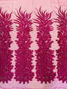 New Vegas Heavy Beaded Feather Design Embroidery Mesh Fabric - Beaded Feather Design, 11" Width, 50" Length (1 Panel)