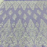 Beaded Sequined Lace Fabric Ivory