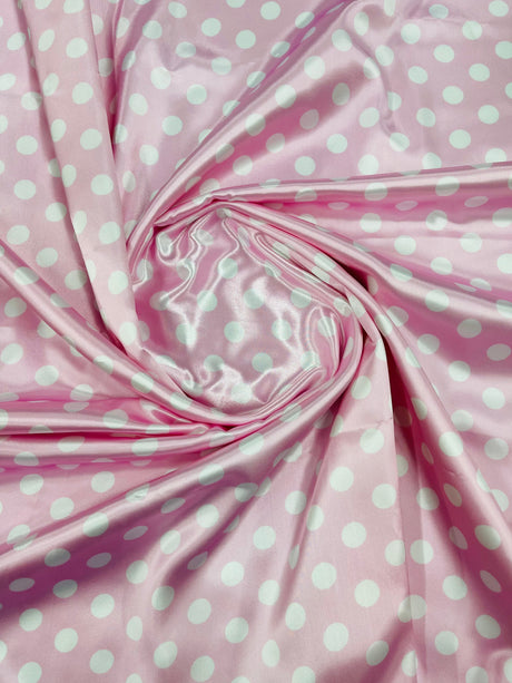 Polka Dot Satin 100 Percent Polyester Charmeuse Fabric - White Polka Dot On Red, 58" Width (1 Yard)