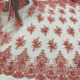 Beaded Lace Fabric on Polyester Net Mesh 50"