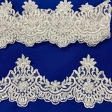 Beaded Lace Trimming Embroidered On 100 Percent Polyester Net Mesh Fabric - Gold, Silver, White Beaded Embroidery, 3" Width (1 Yard)