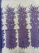 New Vegas Heavy Beaded Feather Design Embroidery Mesh Fabric - Beaded Feather Design, 11" Width, 50" Length (1 Panel)