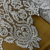 1 Yard Corded Bridal Lace Fabric Embroidered on 100% Polyester Net Mesh White