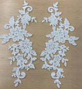 Beaded Corded Floral Lace Applique on Polyester Net Mesh
