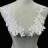 Corded Floral Applique Polyester Fabric - White, Ivory, White With Silver, Ivory With Silver, 9" X 3" (1 Pair)