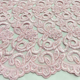 1 Yard Beaded Corded Bridal Lace Fabric Embroidered on 100 Percent Polyester Net Mesh 52 Inch Width