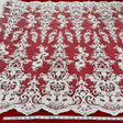 Beaded Corded Bridal Lace Fabric on Polyester Net Mesh