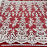 Beaded Corded Bridal Lace Fabric on Polyester Net Mesh