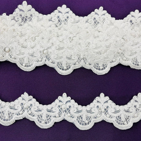Beaded Corded Lace Trim White