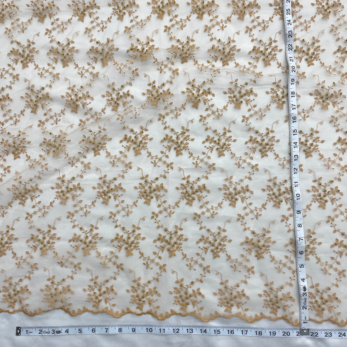 Beaded Lace Fabric on Polyester Net Mesh