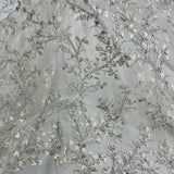 Beaded 3D Floral Lace Fabric Ivory with Silver 54"