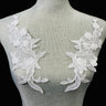 Corded Floral Applique Polyester Fabric - Ivory, White, Ivory With Silver, White With Silver, 11" X 3" (1 Pair)