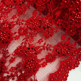 Beaded Corded Floral Lace Fabric 56"