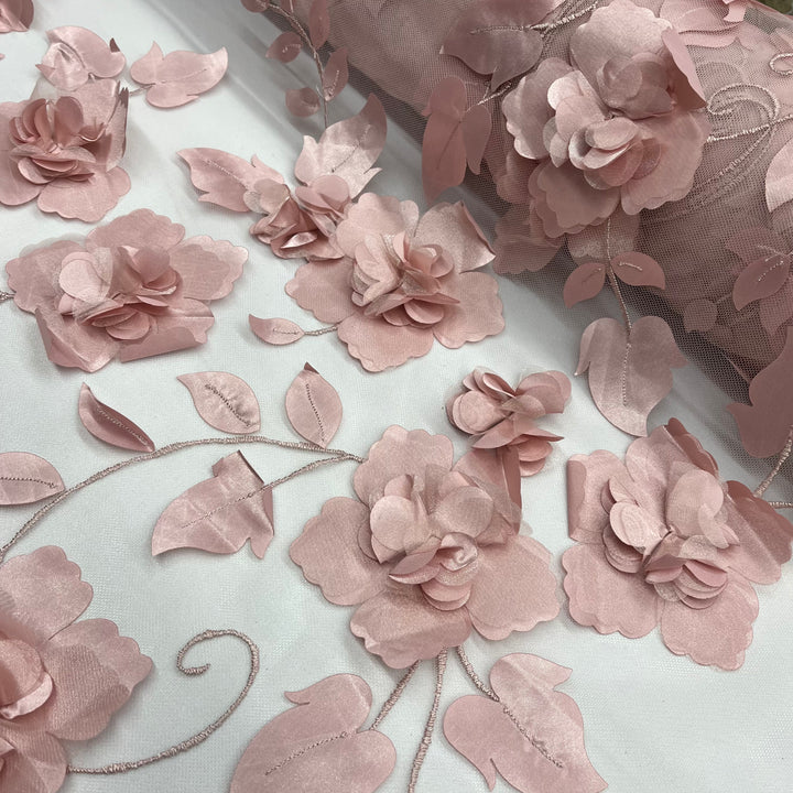 1 Yard 3D Floral Lace Fabric Embroidered on 100 Percent Polyester Soft Tulle Net Mesh White 60 inch Width