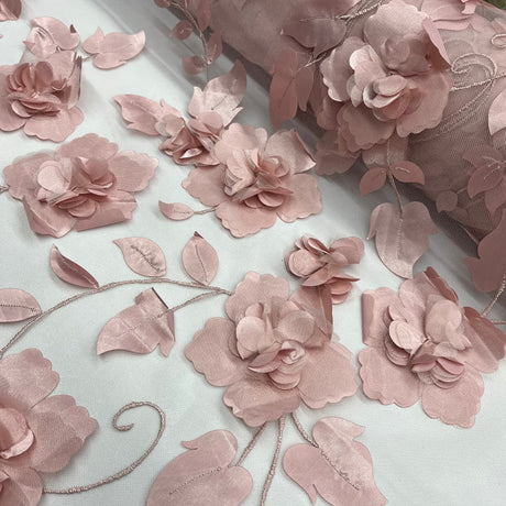 1 Yard 3D Floral Lace Fabric Embroidered on 100 Percent Polyester Soft Tulle Net Mesh White 60 inch Width