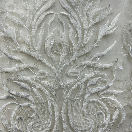 Beaded Lace Fabric on Polyester Net Mesh