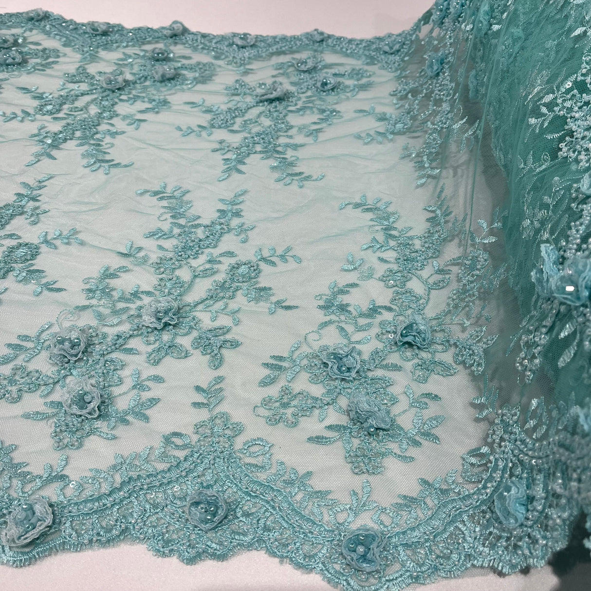 Beaded 3D Floral Lace Trimming 21" Wide