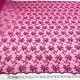 Beaded Lace Fabric Embroidered On 100 Percent Polyester Net Mesh - Fuchsia, Lime Green, Lilac, Silver, Mustard, 53" Width (1 Yard)