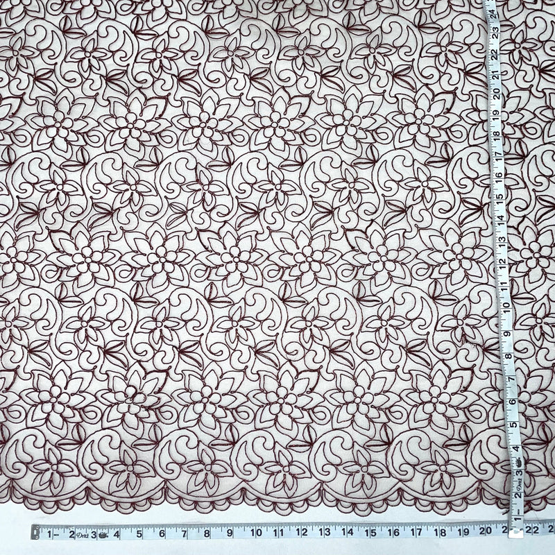 1 Yard Elegant Corded Bridal Lace Fabric with Embroidered Detailing on 100% Polyester Mesh, Style 95575W