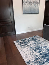 Tess 913 Blue Polyester Area Rug - Blue, Machine Made, Made In Turkey (5' 3" X 7' 4")