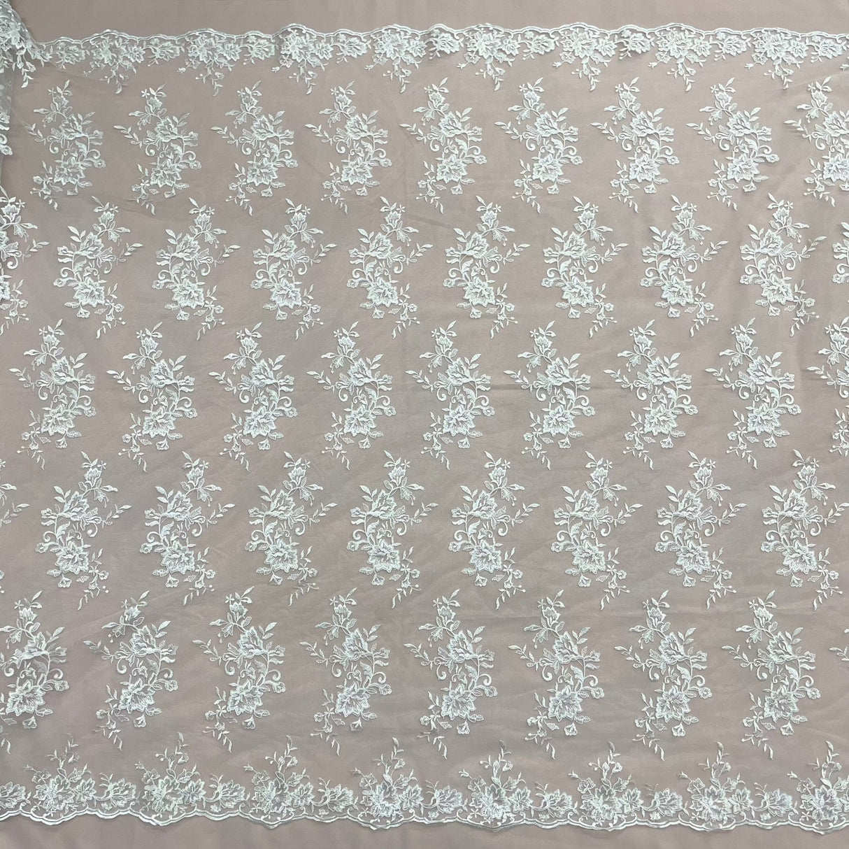 Corded Floral Lace Fabric - Scalloped Edges, 53" Width (1 Yard)