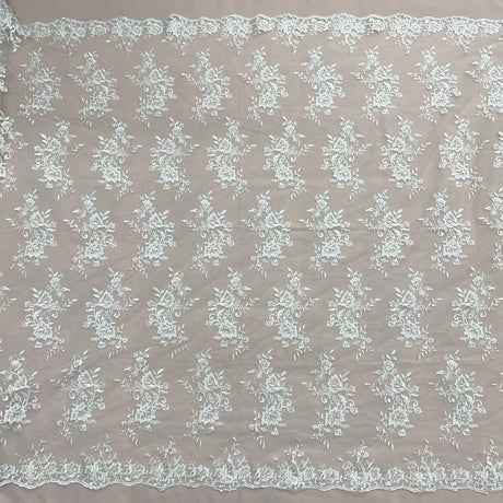 Corded Floral Lace Fabric - Scalloped Edges, 53" Width (1 Yard)