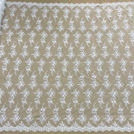 1 Yard Corded Bridal Lace Fabric Embroidered 100 Percent Polyester Net Mesh 54 inch Width