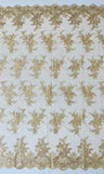 Valentina Embroider Floral Lace Polyester Fabric - Corded Floral Embroidery With Sequins, Mesh Lace, Double Scallop Edge, 50-54" Width (1 Yard)