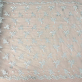 1 Yard Beaded Lace Fabric Embroidered on 100% Polyester Net Mesh, Elegant Sheer Textile for Garments