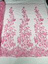 Princess 3D Floral Lace Polyester Fabric - Beaded Mesh Lace, 50" Width (1 Yard)