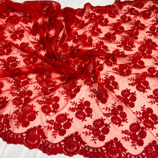 1 Yard Corded Bridal Lace Fabric Embroidered 100 Percent Polyester Net Mesh 50 inch Width