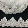 Corded Lace Trimming Embroidered On 100 Percent Polyester Net Mesh Fabric - Gold Metallic, Ivory With Silver, Ivory, Silver Metallic, White With Silver, White, 4" Width (1 Yard)