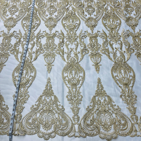 Embroidered Bridal Lace Fabric on Polyester Net Mesh