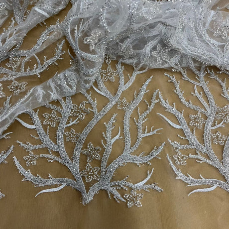 Beaded Lace Fabric Embroidered With Fuzzy Thread