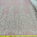 1 yarda de tela de encaje con cuentas bordada sobre malla de red 100% poliéster | color marfil, ancho de 54 pulgadas