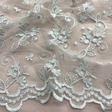 1 Yard Corded Bridal Lace Fabric Embroidered on Polyester Net Mesh for Elegant Wedding and Evening Gowns – 54"