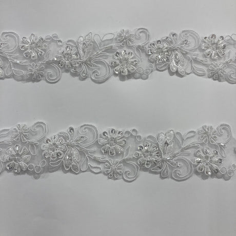 Beaded Corded Lace Trim on Polyester Organza