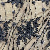 Beaded Corded Bridal Lace Fabric - Black, Navy, 51" Width (1 Yard)
