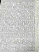 Angela Metallic Corded Lace Fabric - Embroidered Sequins Mesh Lace, Double Scallop Edge, 50-54" Width (1 Yard)