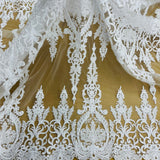 Beaded Corded Bridal Lace Fabric on Polyester Net Mesh