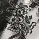Beaded Corded Lace Fabric on Polyester Net Mesh