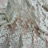 1 Yard Beaded Corded Bridal Lace Fabric Embroidered 100 Percent Polyester Net Mesh 53 inch Width