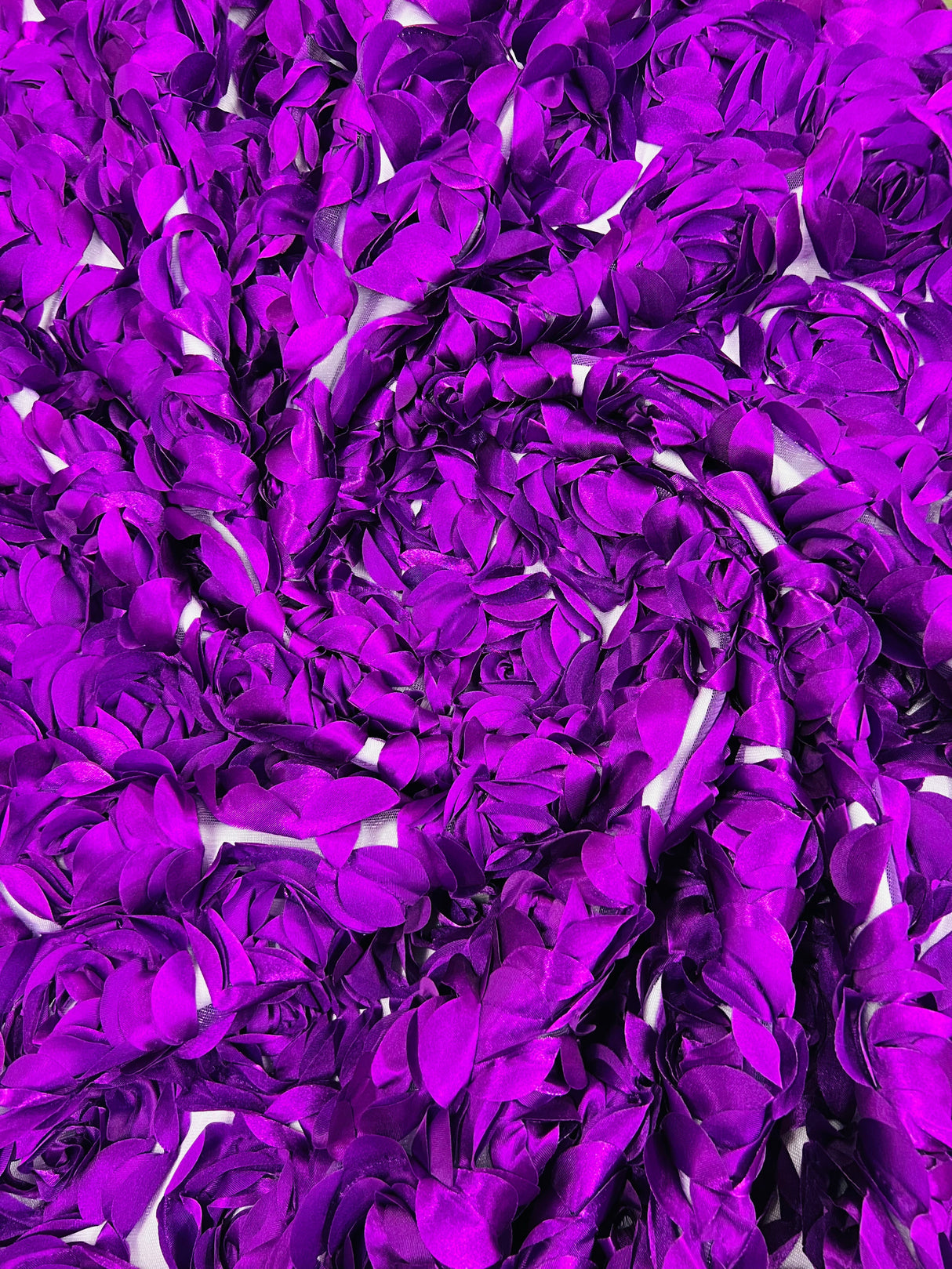 3D Roses On A Mesh Fabric - 54" Width, Color Options (1 Yard)