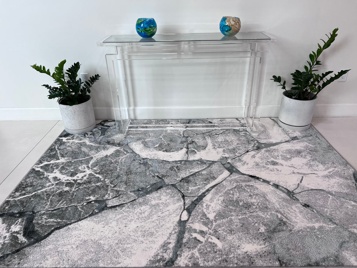 Tess 911 Gray Polyester Area Rug - Gray, TES911 Gray (5' 3" X 7' 4")