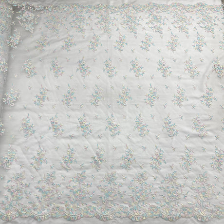 Embroidered Corded Bridal Lace Turquoise