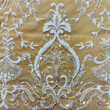 Beaded Lace Fabric on Polyester Net Mesh
