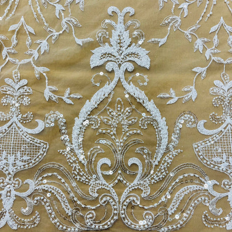 Beaded Lace Fabric on Polyester Net Mesh