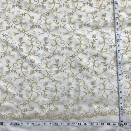 Beaded Lace Fabric Embroidered On 100 Percent Polyester Net Mesh - Red, 52" Width (1 Yard)