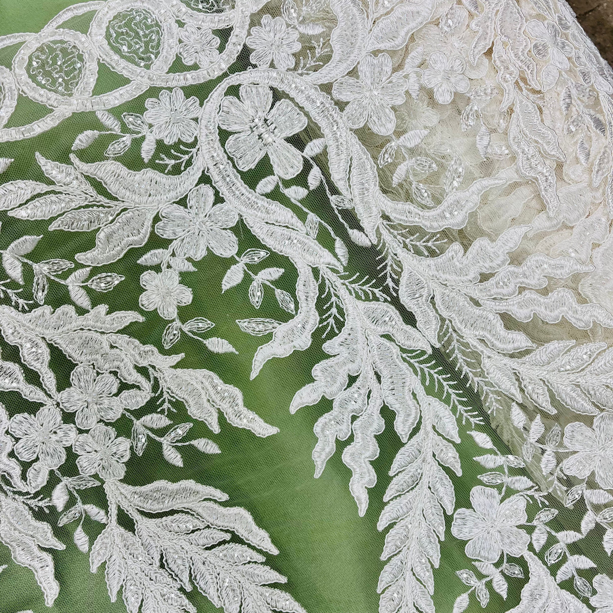 Beaded Corded Embroidered Bridal Lace