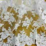 1 Yard Stunning Beaded and Corded Bridal Lace Fabric Embroidered on 100% Polyester Net Mesh White